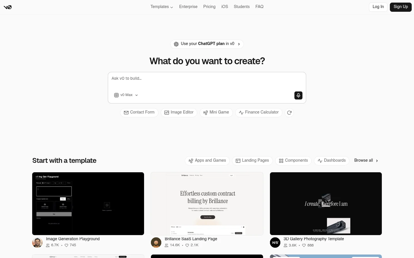 v0 by Vercel screenshot